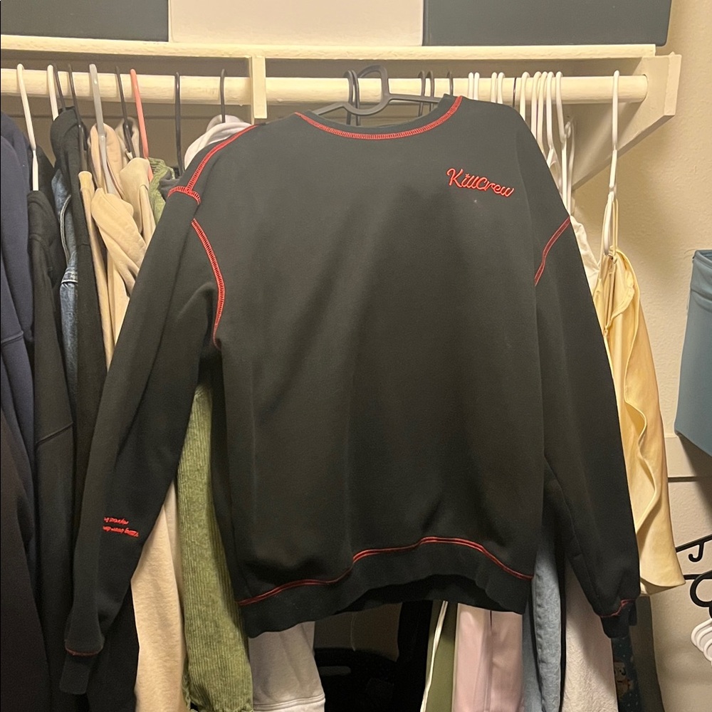 Kill Crew Black Crewneck Sweater with Red Stitching